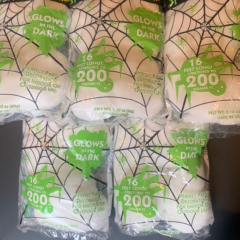 5 BAGS Glow in the Dark Halloween Spider Web; Stretches to 1000 Sq Feet